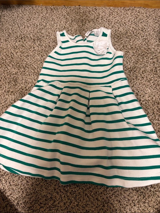 Janie and Jack Other - Janie and Jack Green and White Striped Fit-and-Flare Dress with Flower Accent